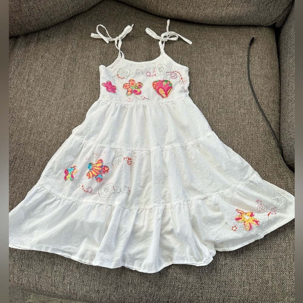 CR KIDS Girls White Cotton Embroidered Patch Tiered Sundress Size 5